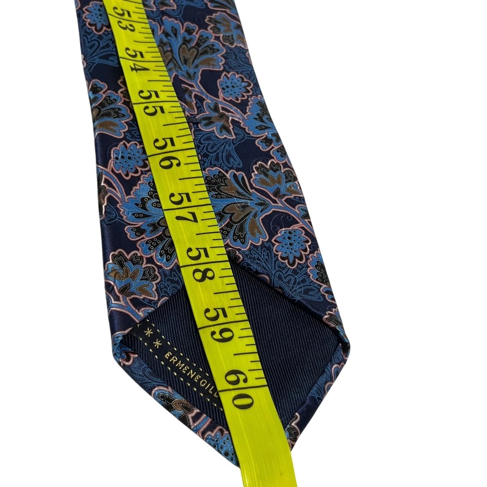 Ermenegildo Zegna Silk Tie Mens  Blue Brown Floral Paisley Made in Italy Luxury - Picture 9 of 9